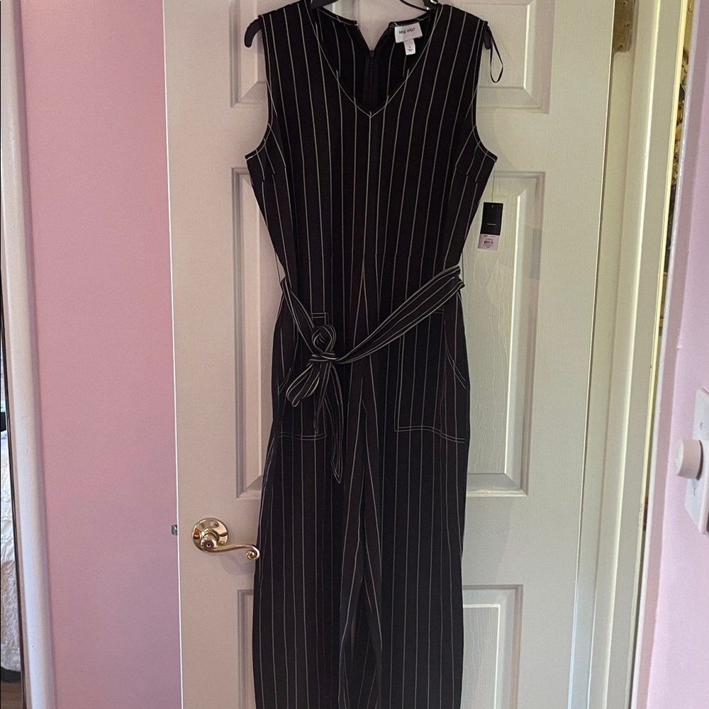 Nine West Black with White Pinstripe Jumpsuit